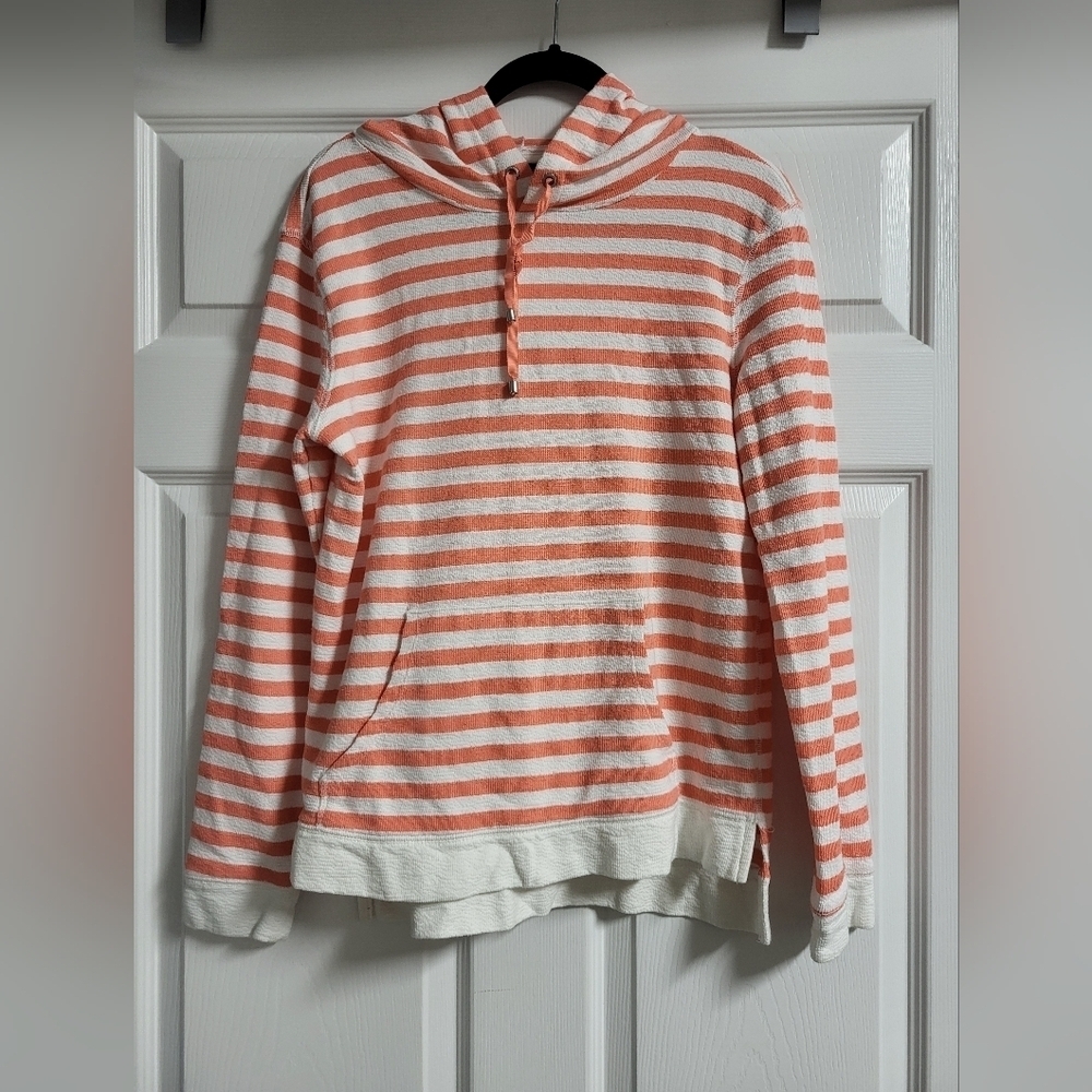 Jones New York Womens Striped Peach and White Hoodie Size M
